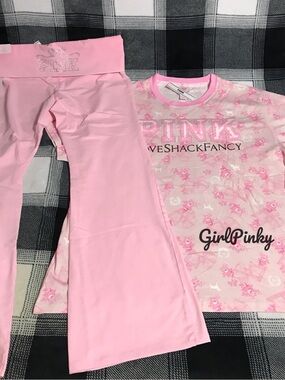 VS PINK x LOVESHACKFANCY FLARE LEGGINGS & TEE BEAUX ICONS FLORAL LOGO